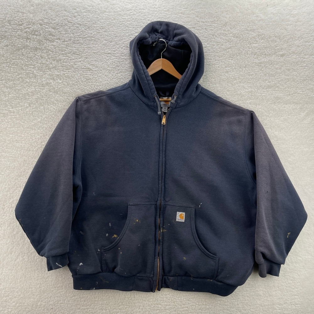 Carhartt Hoodie Mens 3XL Blue Rain Defender Thermal Lined Full Zip Faded Paint